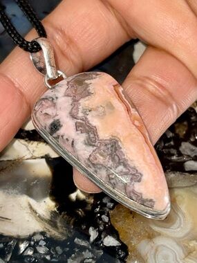 Light Pink Rhodochrosite Pendant 2 1/4”- Stone of Compassion